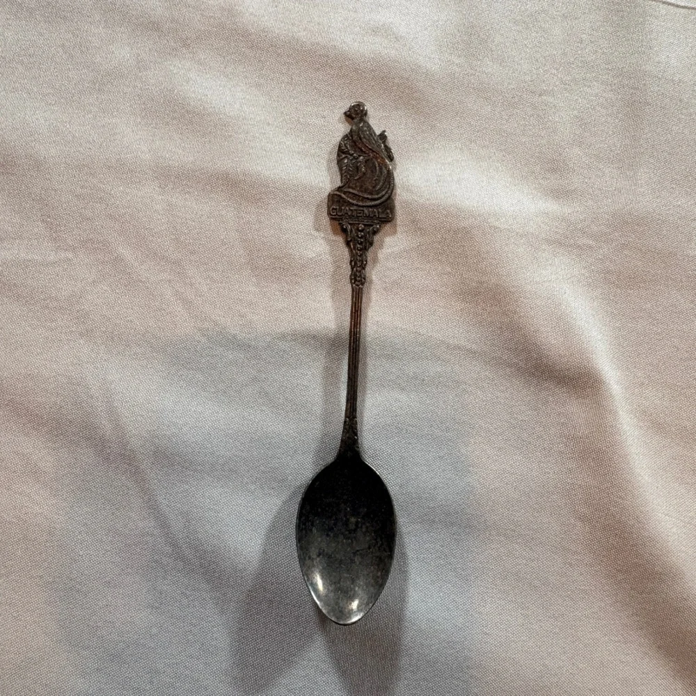 Vintage Guatemala Souvenir Collector Spoon Quetzal Bird Metal Silver Tone 4.75